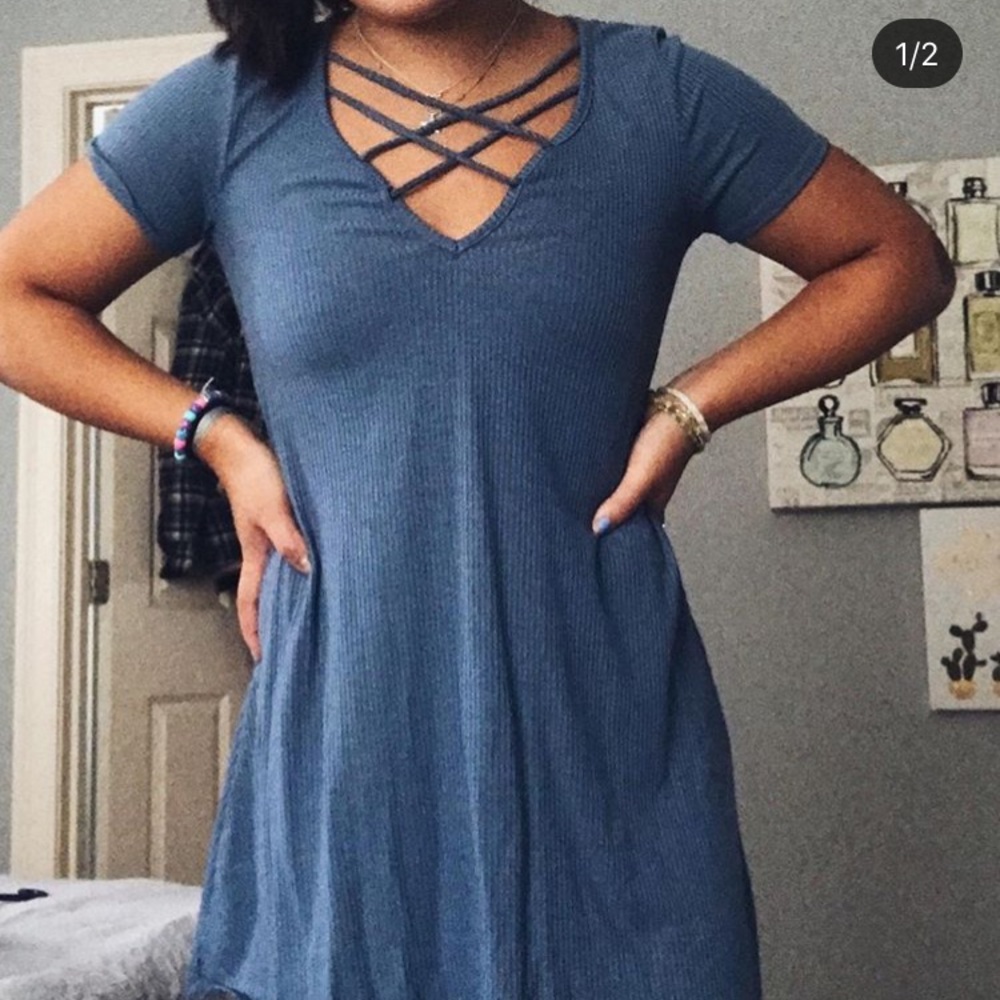 Blue crisscross mini dress